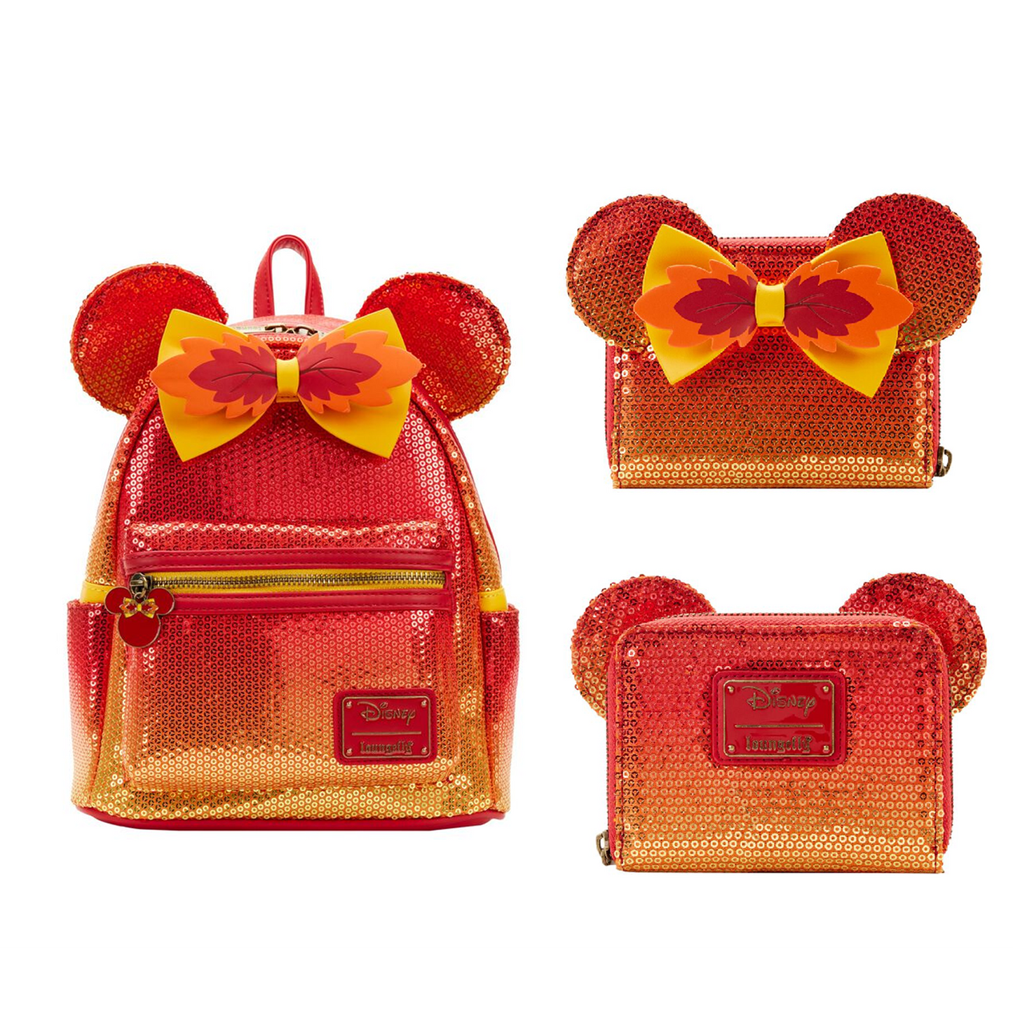 Loungefly Disney Fall Minnie Mouse Sequin Ombre Mini Backpack + Wallet SET