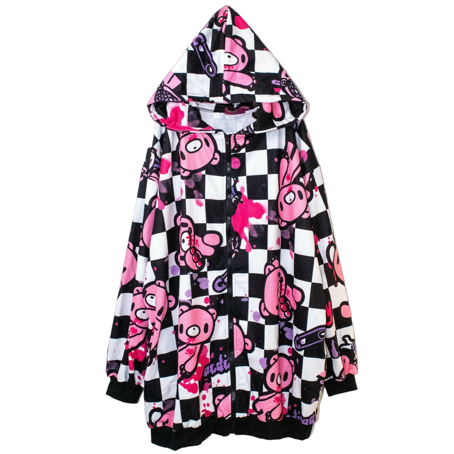 Gloomy Bear Hoodie Goth Emo Punk Raver Skater Cute Checkered Oversized Hoodie XL