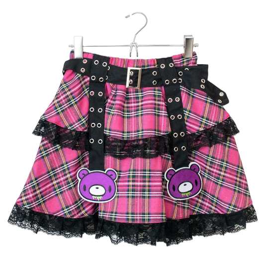 Gloomy Bear Hot Pink & Purple Checkered Punk Rock, Emo, Rave Skirt