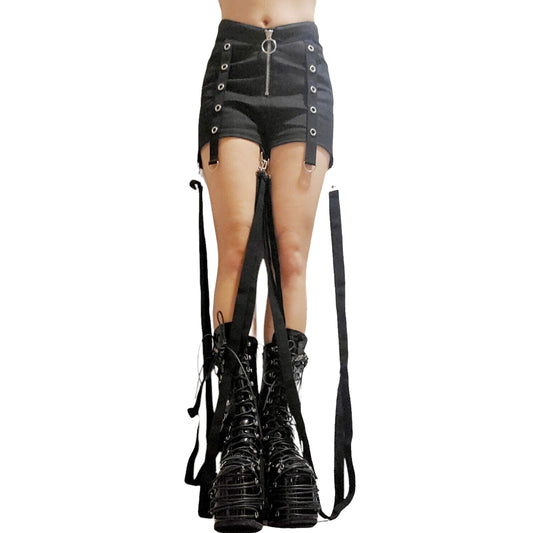 Club Exx Emo Goth Rave Punk Strappy Bondage Shorts XS, S, M, L