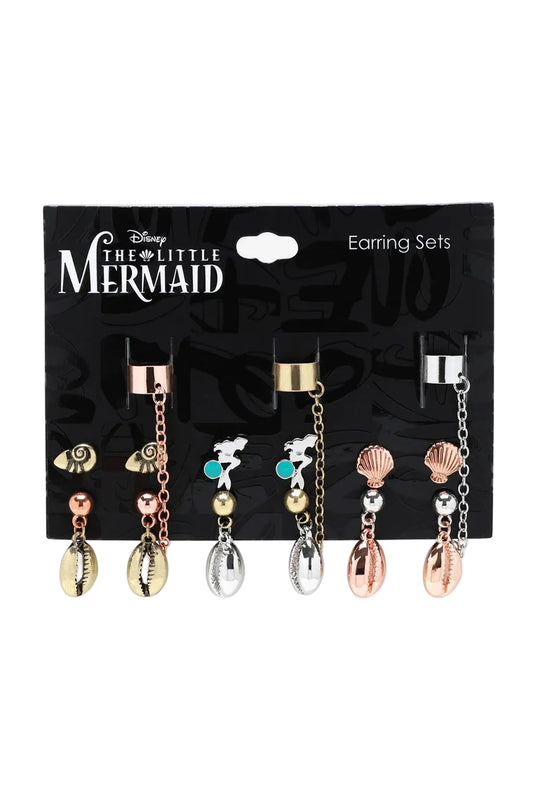 Official Disney Princess Ariel, Little Mermaid 6 Pair of Earrings & Cuff Set