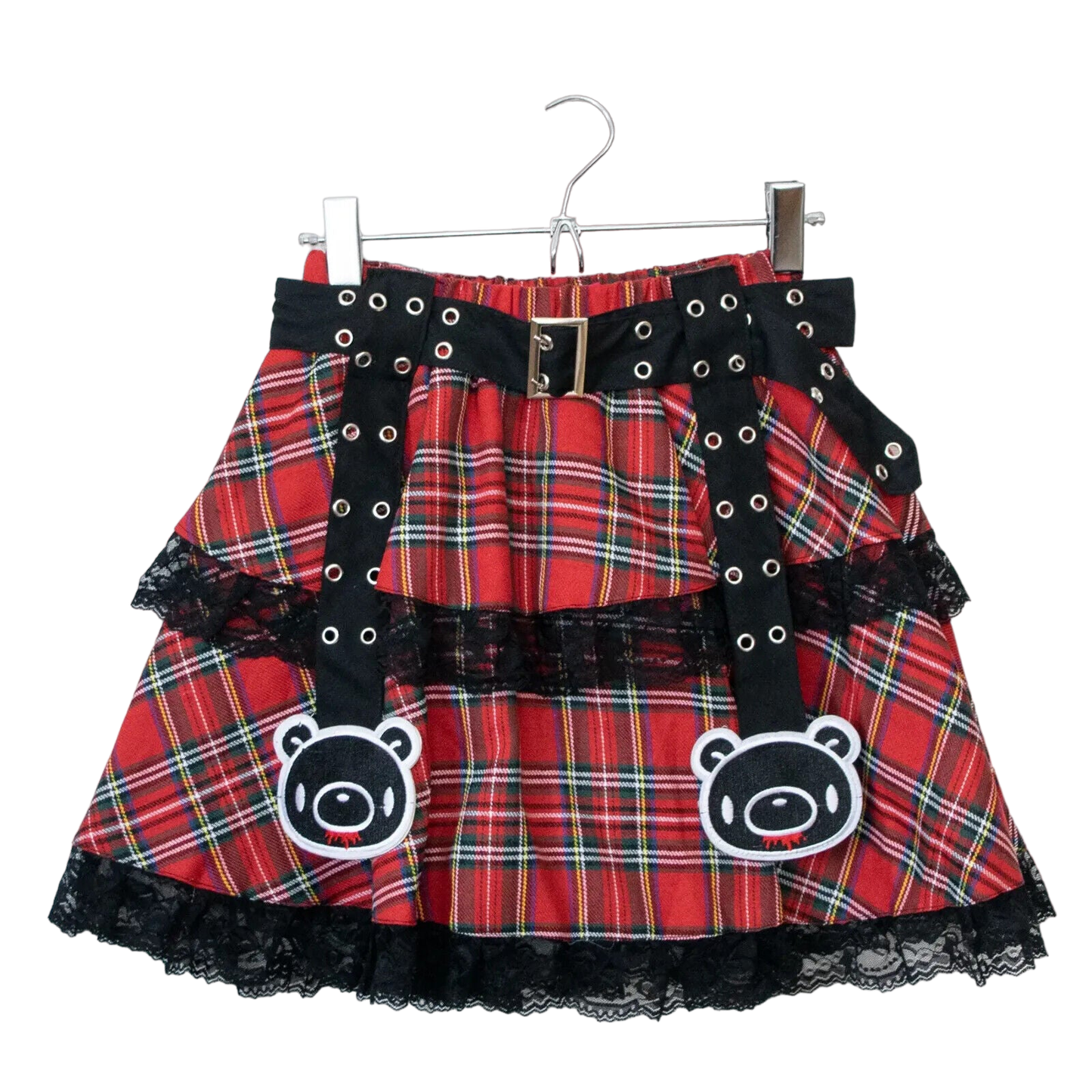 Gloomy Bear Hot Red & Black Checkered Punk Rock, Emo, Rave Skirt