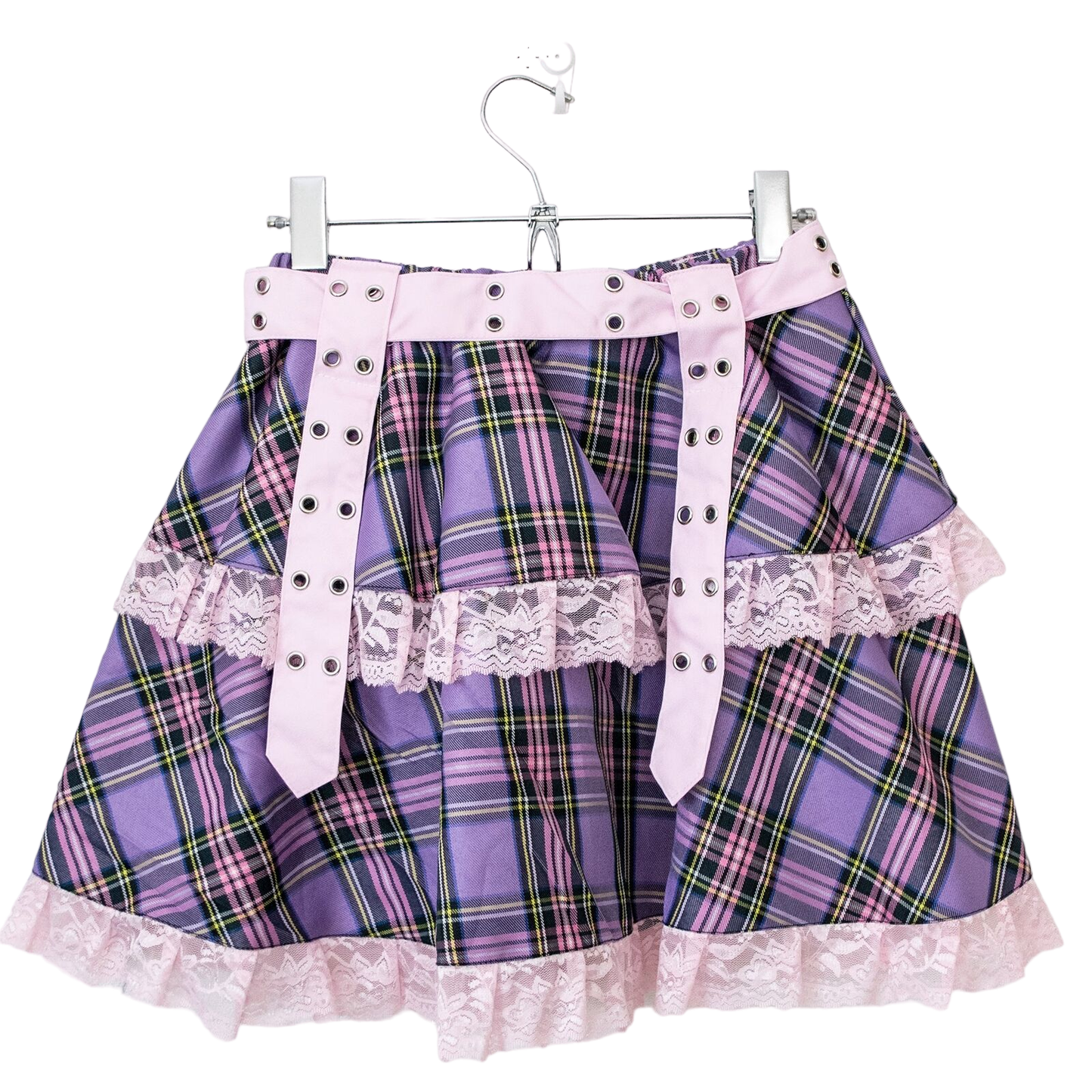 Gloomy Bear Pink & Purple Checkered Punk Rock, Emo, Rave Skirt