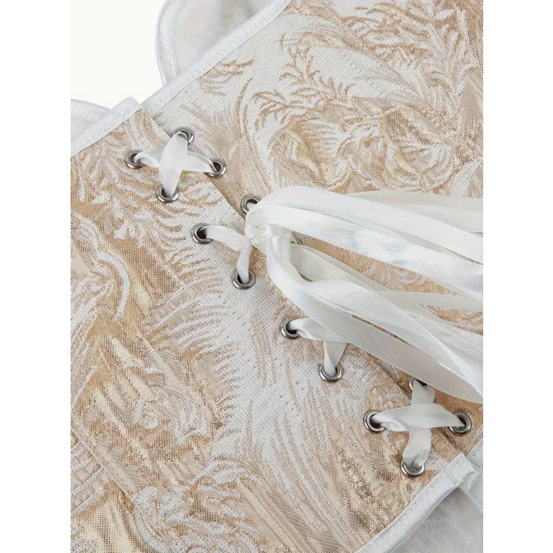 Gold & White Strapless Lace Up Corset Rococo Baroque Style Top