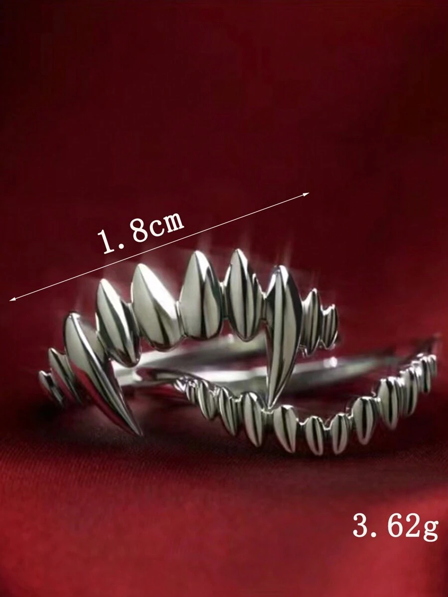 Wicked Silk Goth Emo Vampire Fang Ring 2pcs Set - Silver