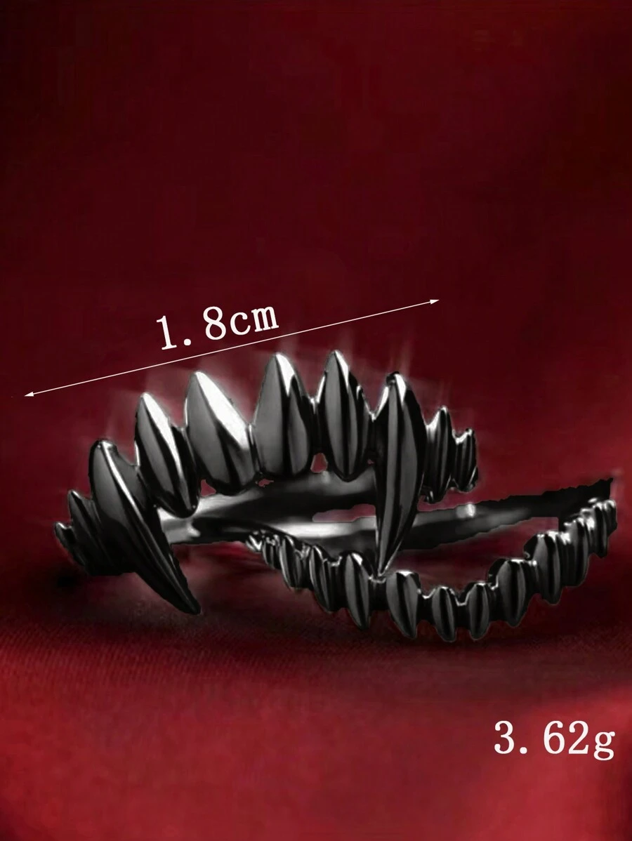 Wicked Silk Goth Emo Vampire Fang Ring 2pcs Set - Black