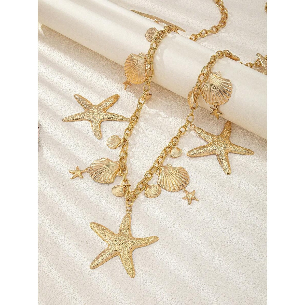 Gold Golden Starfish & Beach Boho Seashell Waist Chain Belt