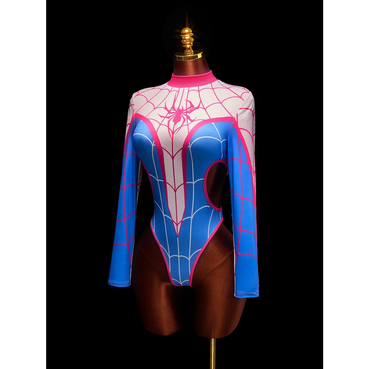 Spider Girl, Spider Woman, Blue & Pink Superhero Sexy Bodysuit Cosplay Outfit XS