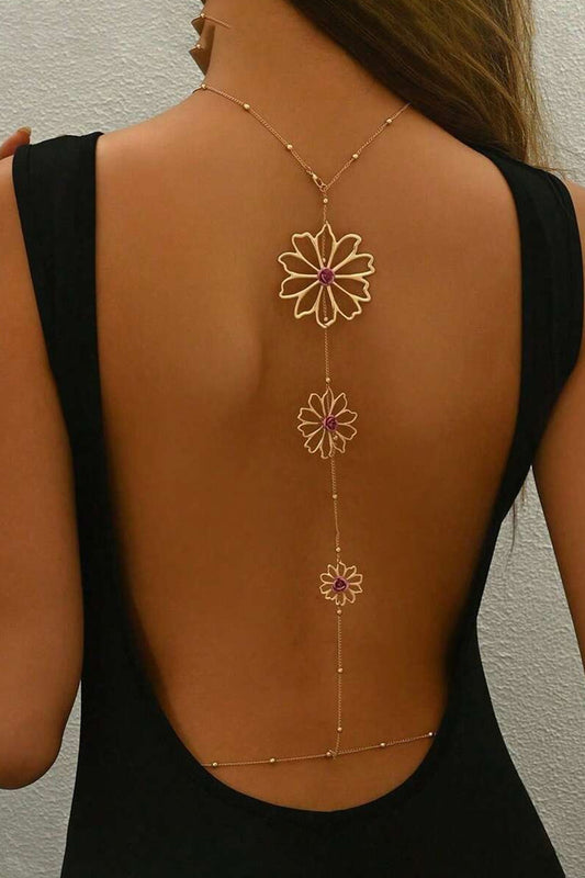 Gold Floral Body Chain Necklace – Back Jewelry for Dresses, Beach, or Festivals