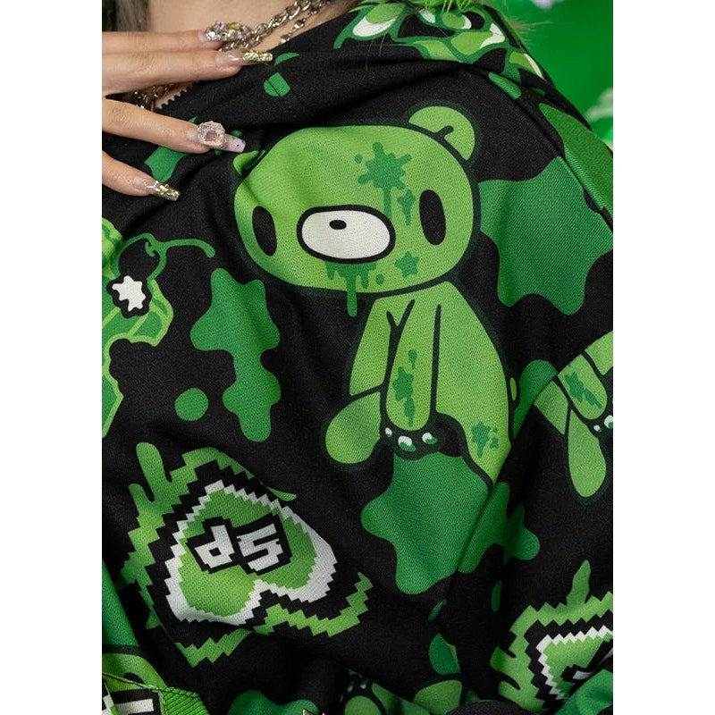 Mori Chack Gloomy Bear Oversize Green & Black Street Wear Zip Up Hoodie XL