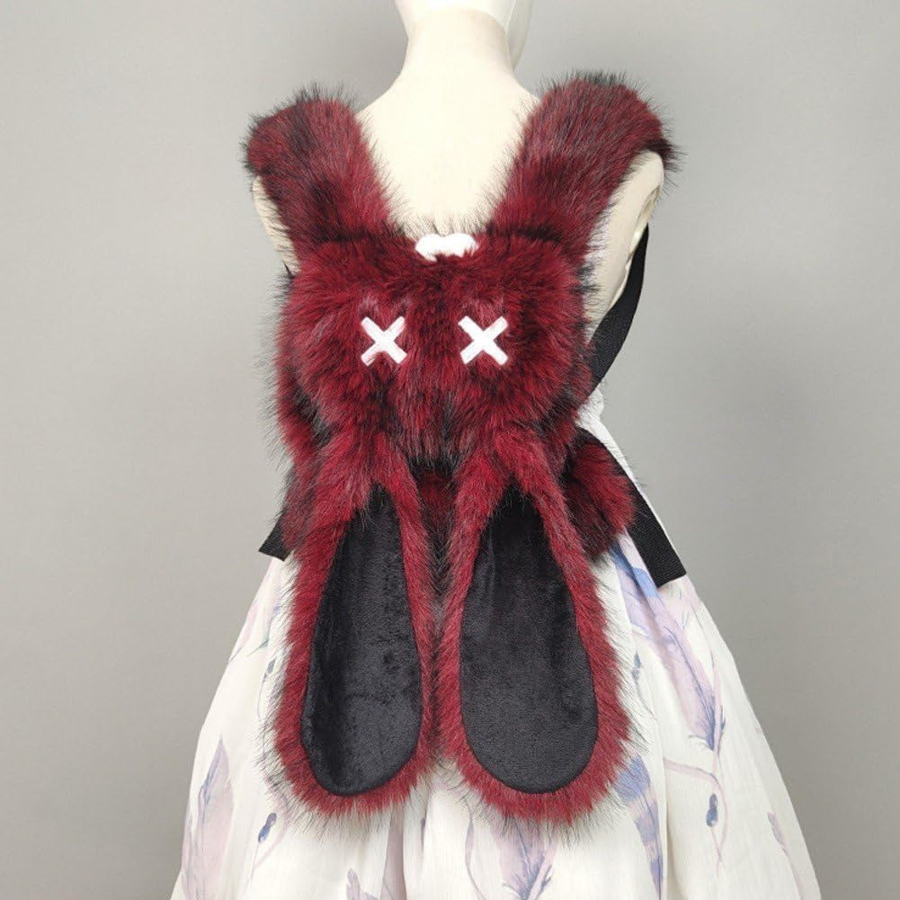 Goth Emo Punk Kawaii Bunny Rabbit Ears Fuzzy Furry Y2K Mini Backpack Bag
