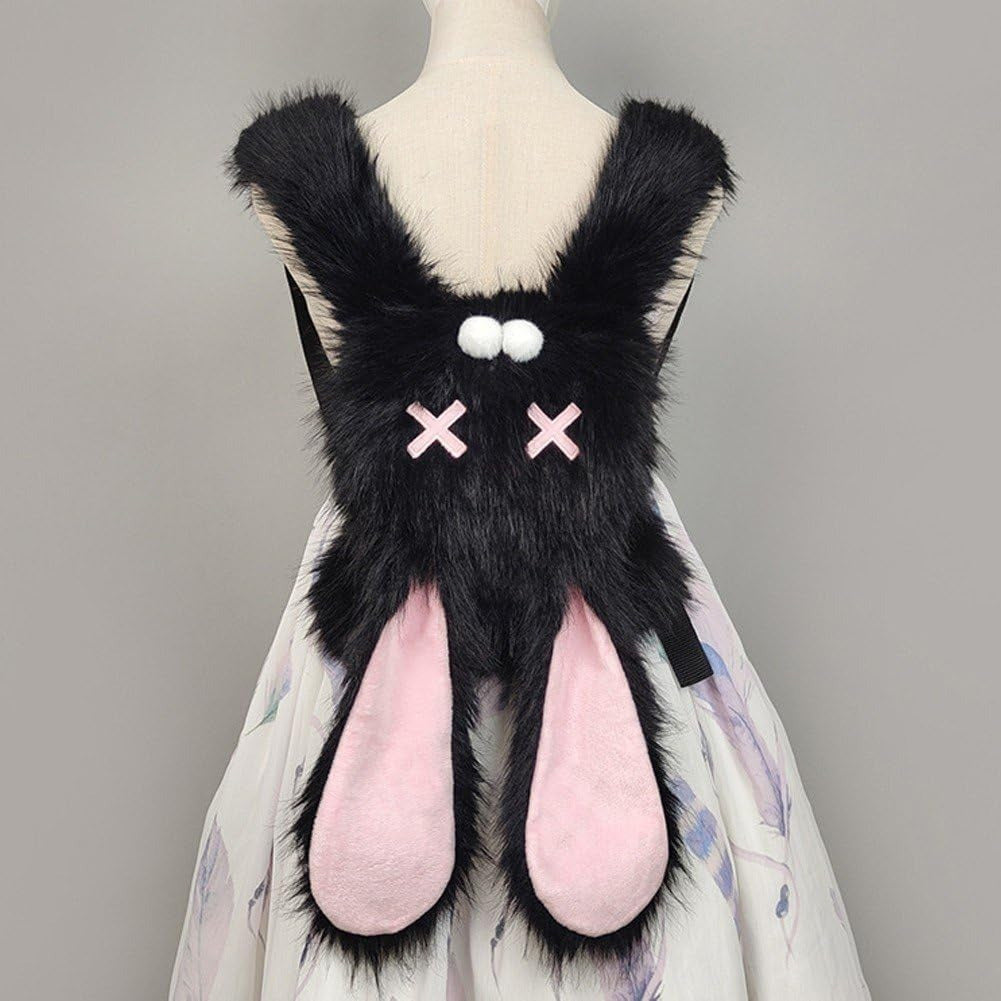 Goth Emo Punk Kawaii Bunny Rabbit Ears Fuzzy Furry Y2K Mini Backpack Bag