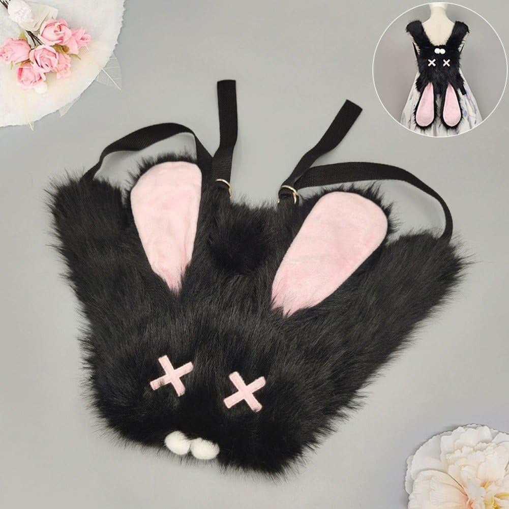 Goth Emo Punk Kawaii Bunny Rabbit Ears Fuzzy Furry Y2K Mini Backpack Bag