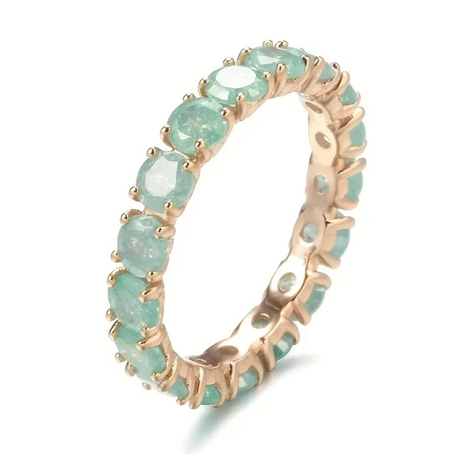 Eternity Ring Band-Mint Green Aqua Crystal Stone Daianty Stackable Ring Size 10