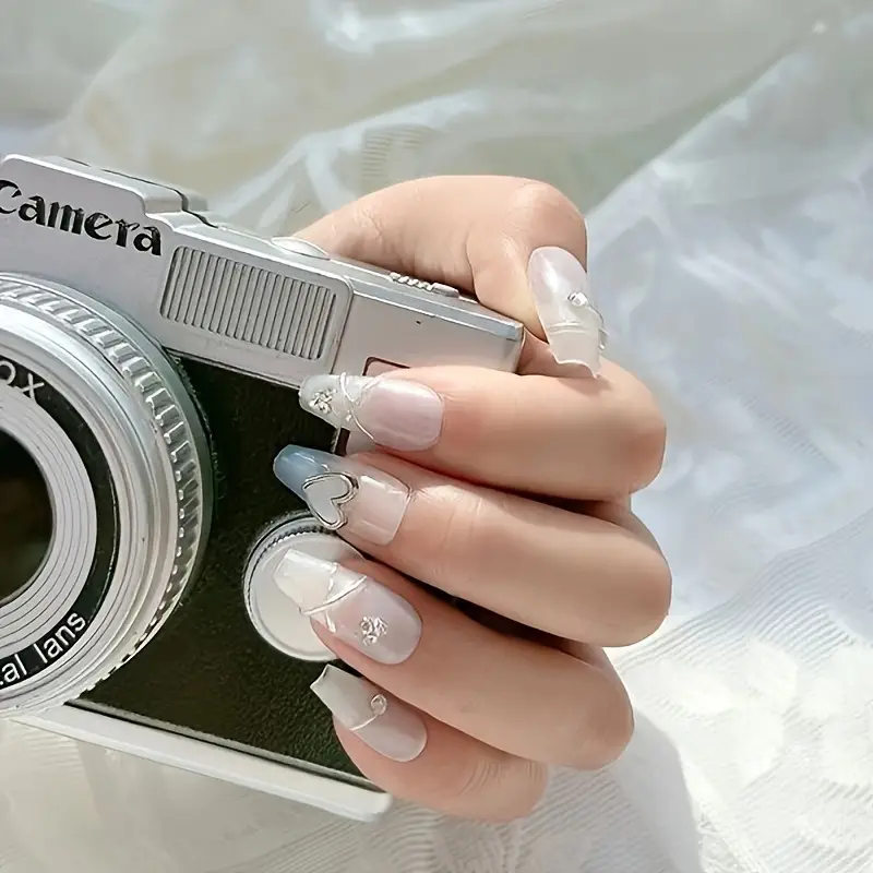 10PCS Y2K Ballet Coffin Cute Demure Pastel Press on Nails, Medium Length