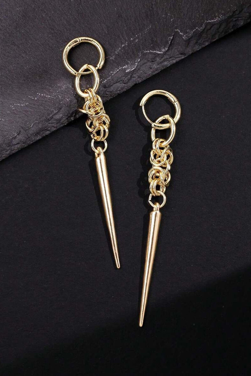 Gold Spike Drop Earrings Chain Link Dangle Hoop Punk Gothic Statement Jewelry