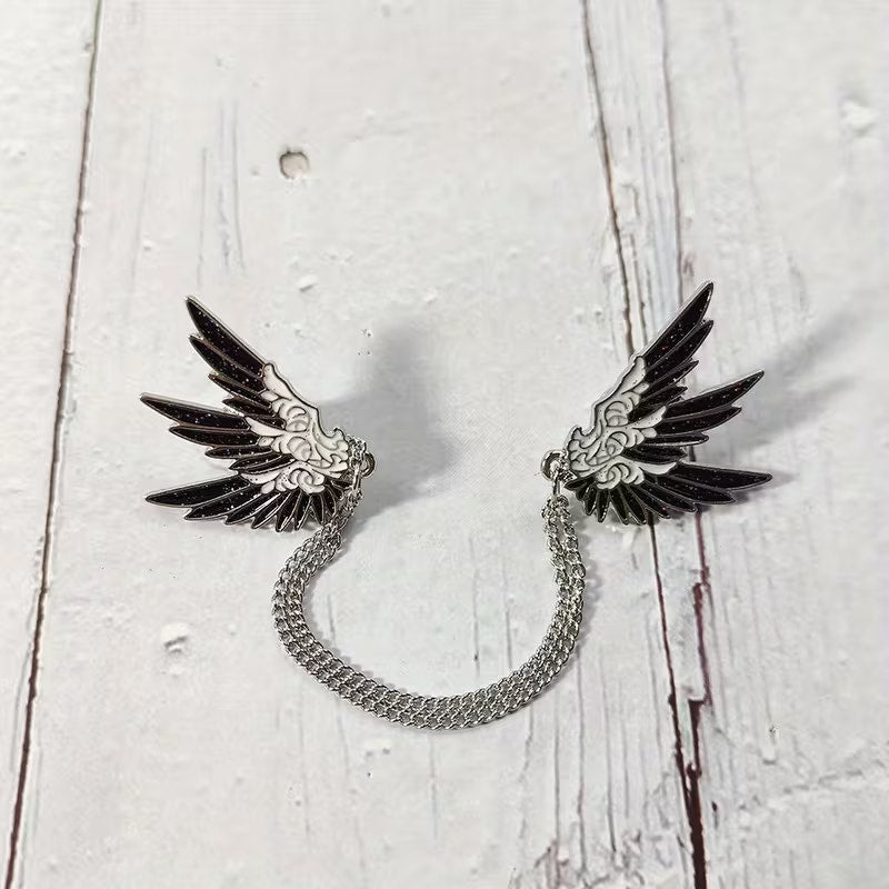Gothic Anime Angel Wing Collar Pins Chain Brooch Decorative Lapel Pin Set