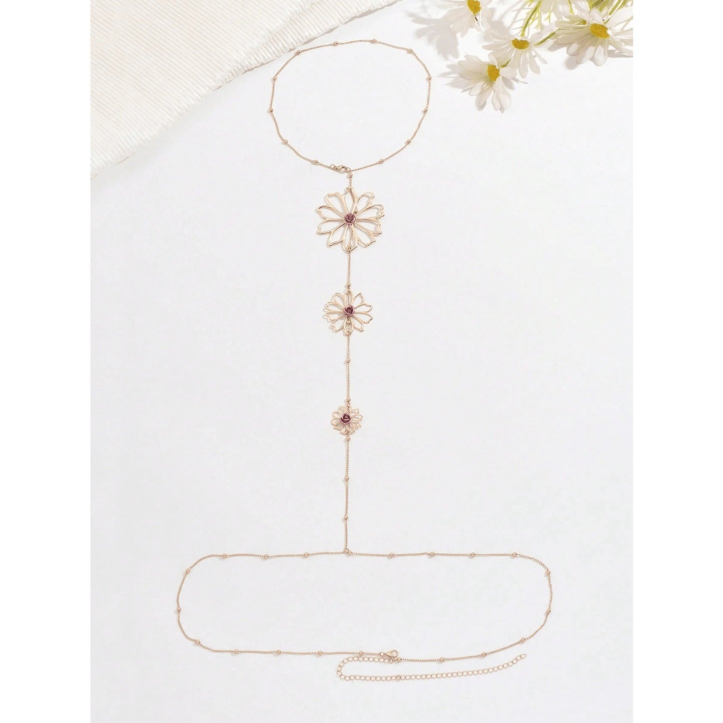 Gold Floral Body Chain Necklace – Back Jewelry for Dresses, Beach, or Festivals