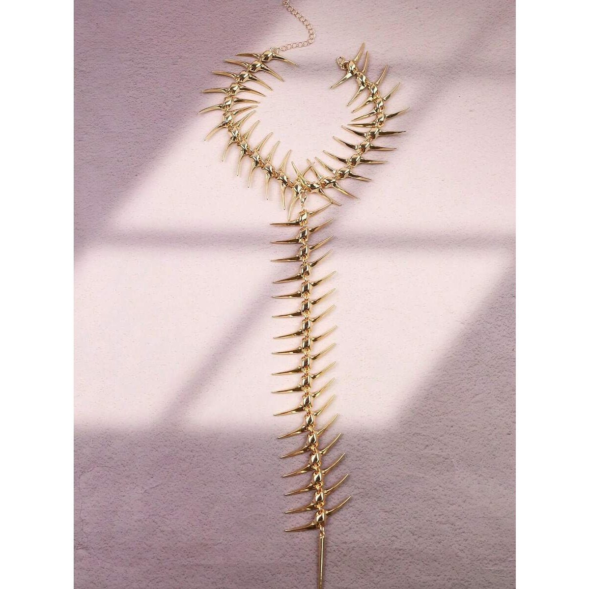 Punk Avant-garde Gold Skeleton Spine Bone Statement Choker Necklace