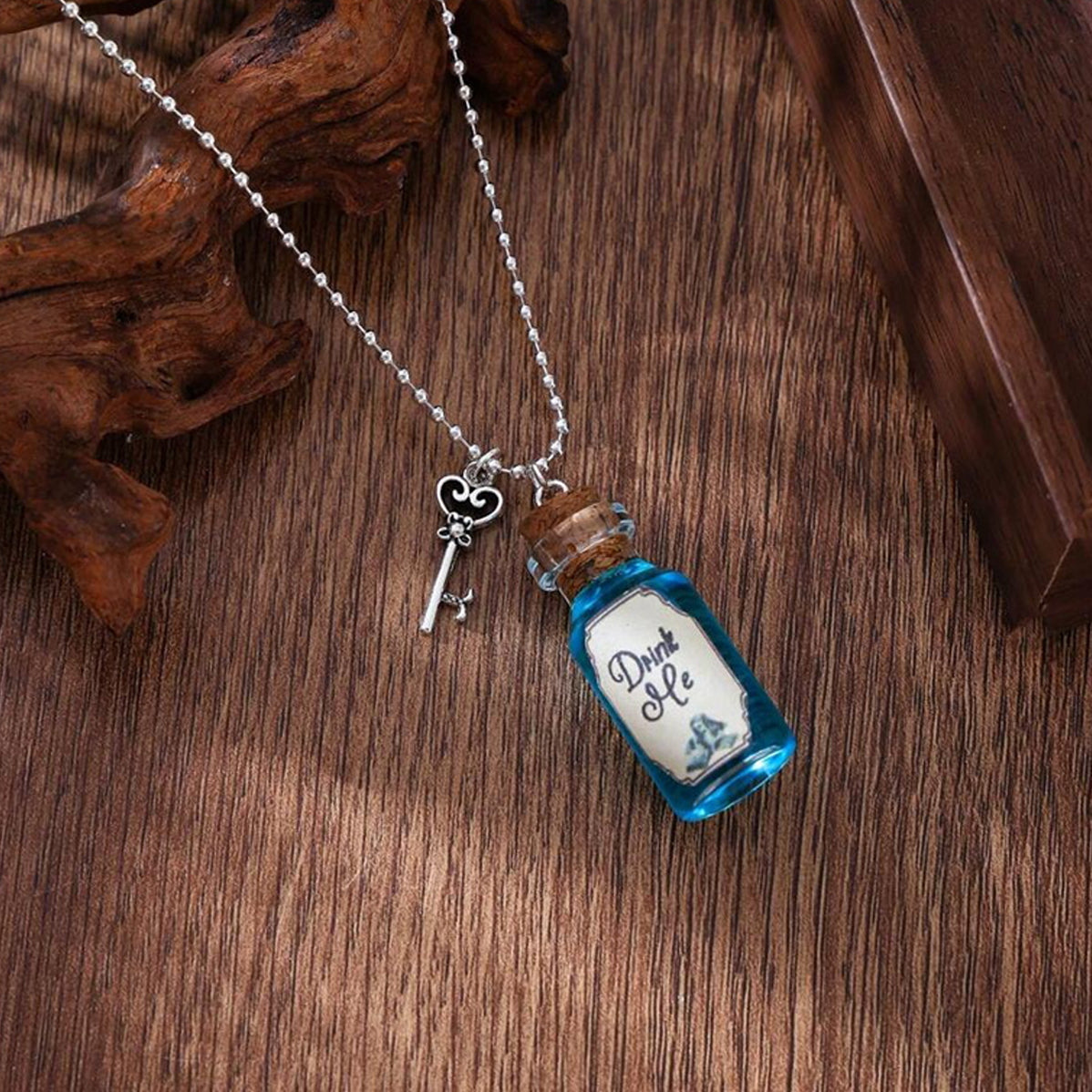 Alice In Wonderland Drink Me Glass Bottle Necklace Charm Vial Pendant