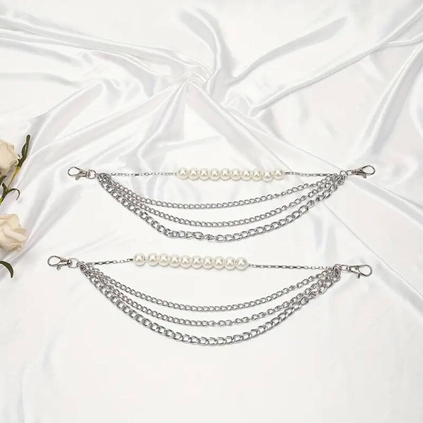 2pcs Decorative Elegant Chic Pearl & Chain Shoe Boot Anklet Chain Set