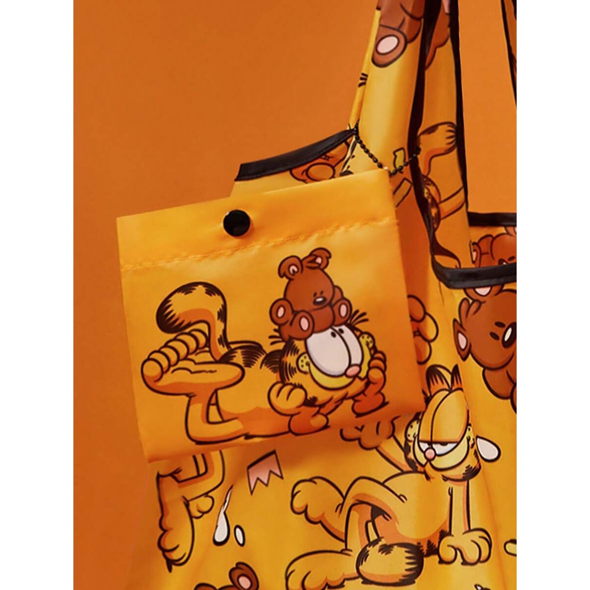 Garfield Foldable Reusable Tote Bag – Orange Eco Shopping Bag with Matching Pouch, 58x44cm