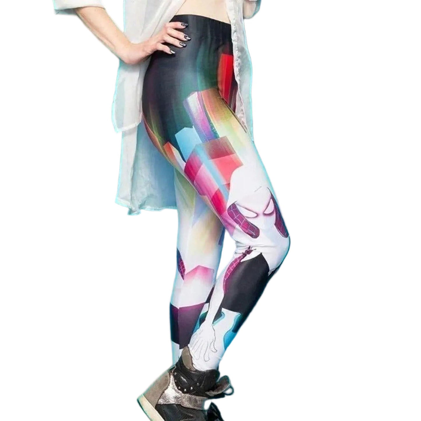 Marvel Spiderman SpiderGwen, Gwen Stacy Rainbow Geometric Spiderwoman Leggings
