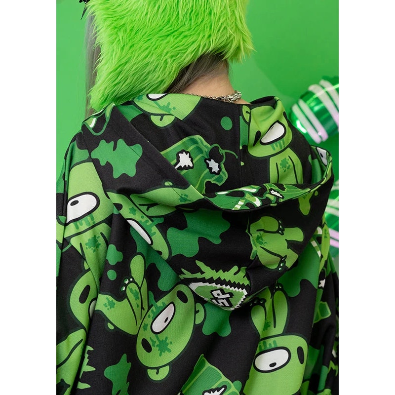 Mori Chack Gloomy Bear Oversize Green & Black Street Wear Zip Up Hoodie XL