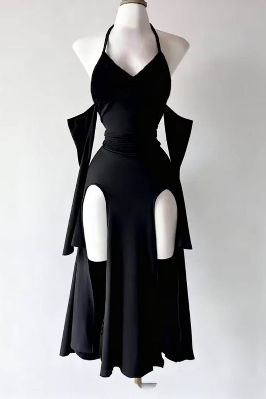 Dark Gothic Style Halter Neck Dress High Slit Cutout Gothic Evening Gown