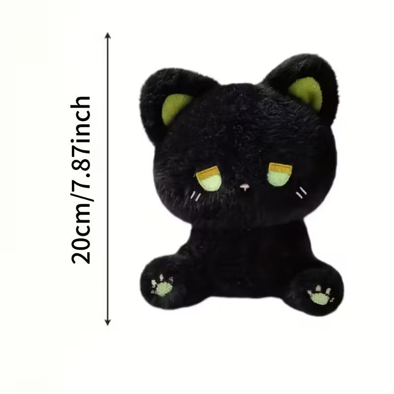 Emo Cute Sad Kitty Black & Green Cat Plush Toy (8 in)
