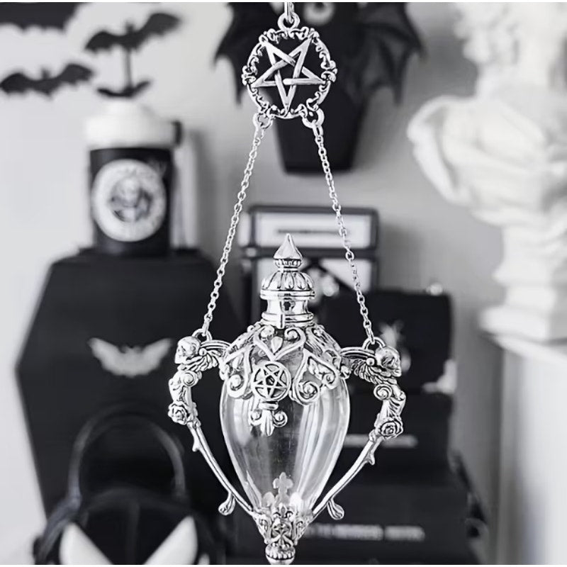 Gothic Pentagram Glass Pendant Necklace – Witchy Crystal Orb Locket Necklace