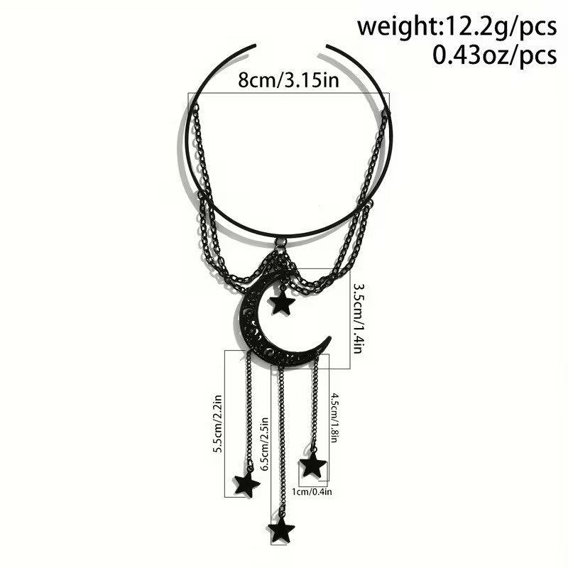 Goth Celestial Crescent Moon Black Dangling Chain Single Armlet Bracelet