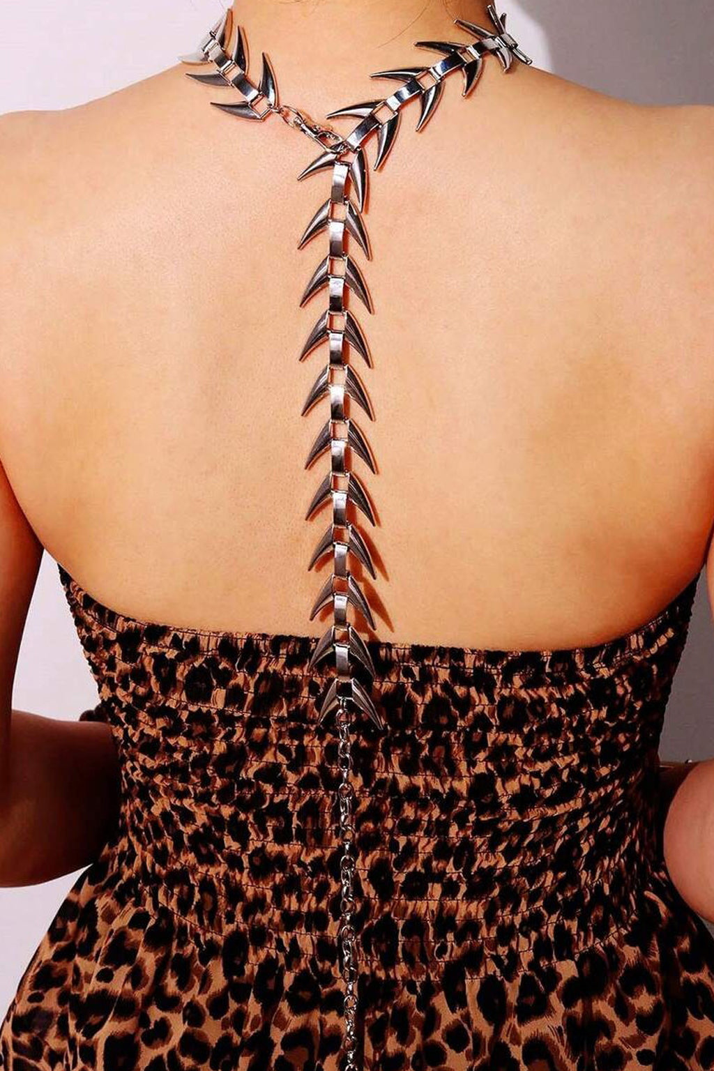 Punk Avant-garde Silver Skeleton Spine tail Bone Statement Choker Necklace /Belt