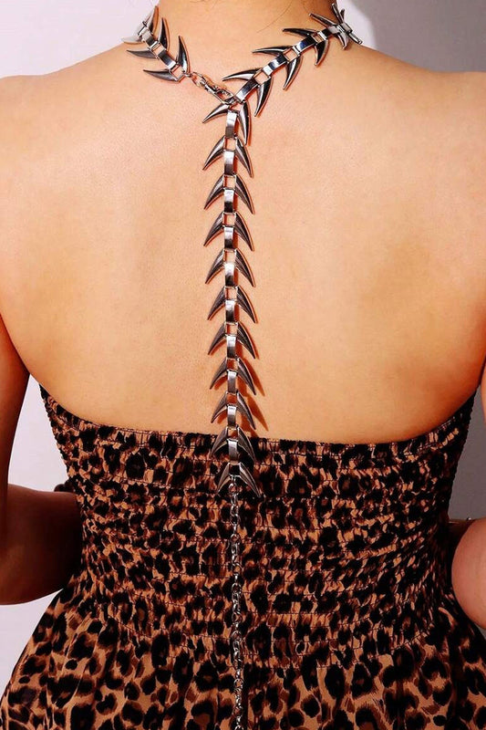 Punk Avant-garde Silver Skeleton Spine tail Bone Statement Choker Necklace /Belt