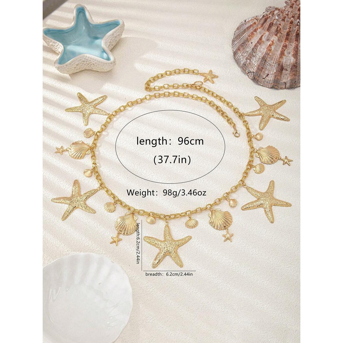 Gold Golden Starfish & Beach Boho Seashell Waist Chain Belt