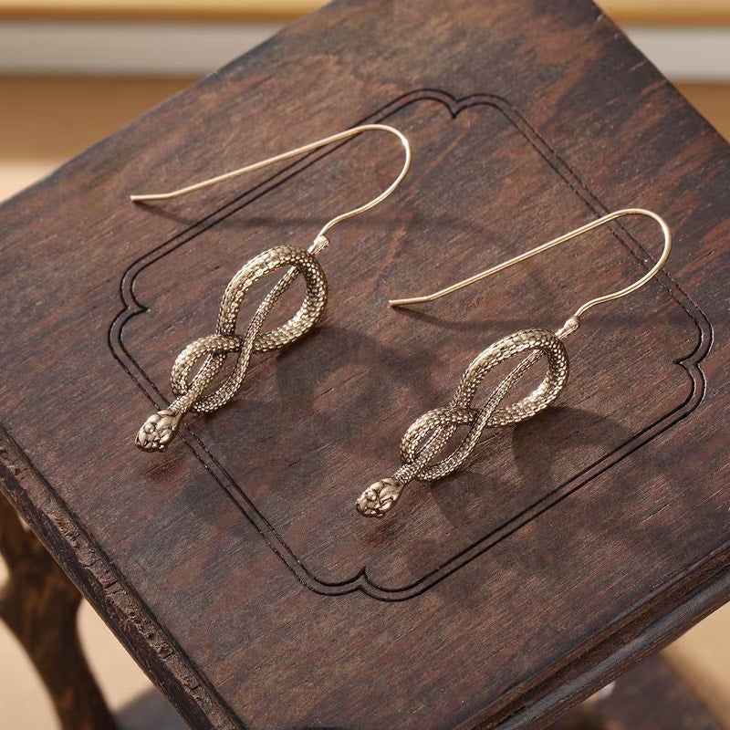Gold Snake Drop Earrings Dangle Serpent Jewelry Minimalist Statement Earrings
