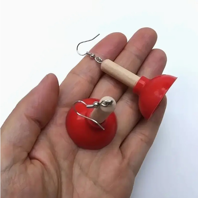 Funny & Cute Flush Toilet Bathroom Plunger Novelty Dangling Earrings