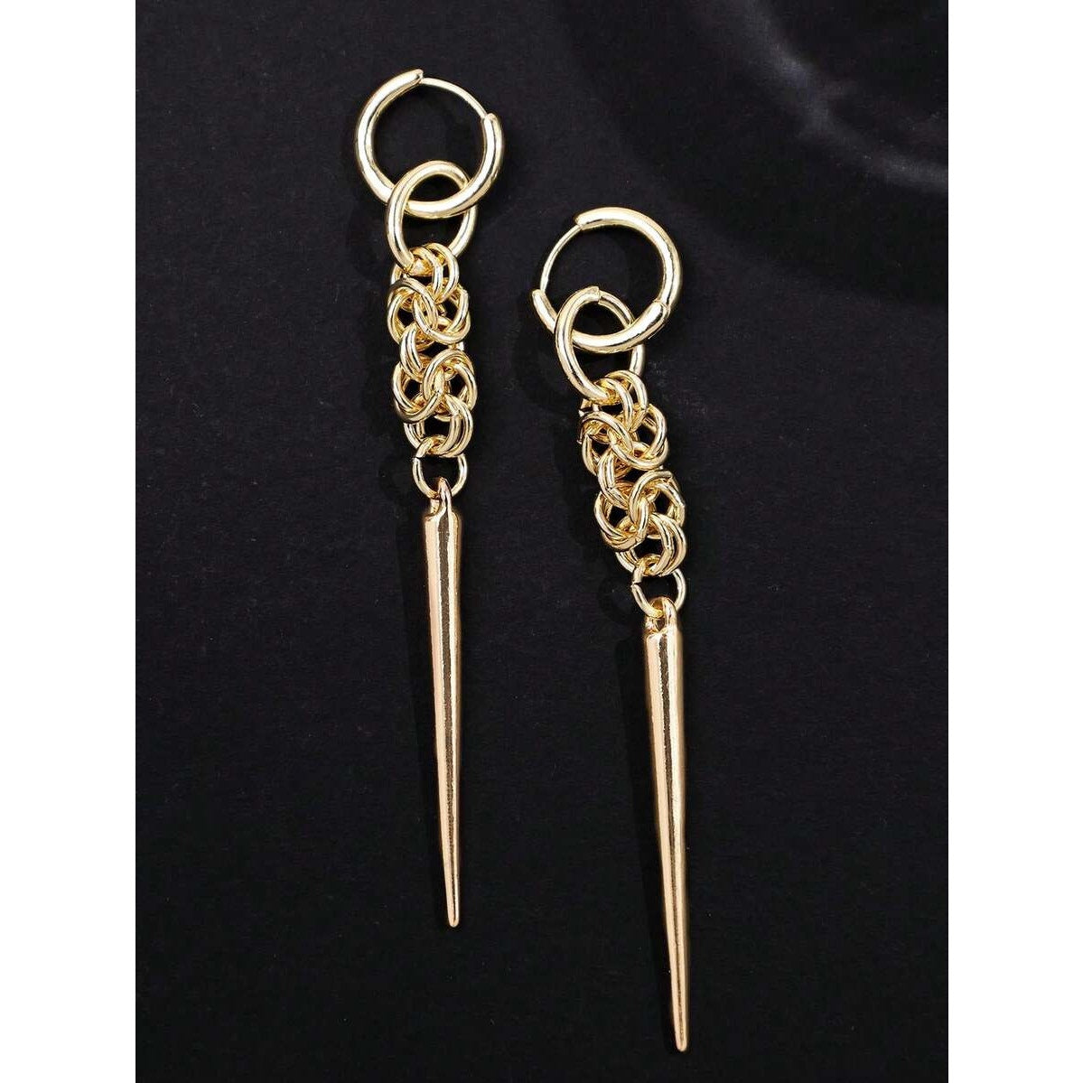 Gold Spike Drop Earrings Chain Link Dangle Hoop Punk Gothic Statement Jewelry