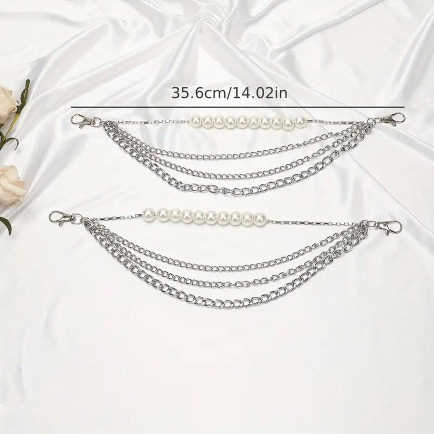 2pcs Decorative Elegant Chic Pearl & Chain Shoe Boot Anklet Chain Set