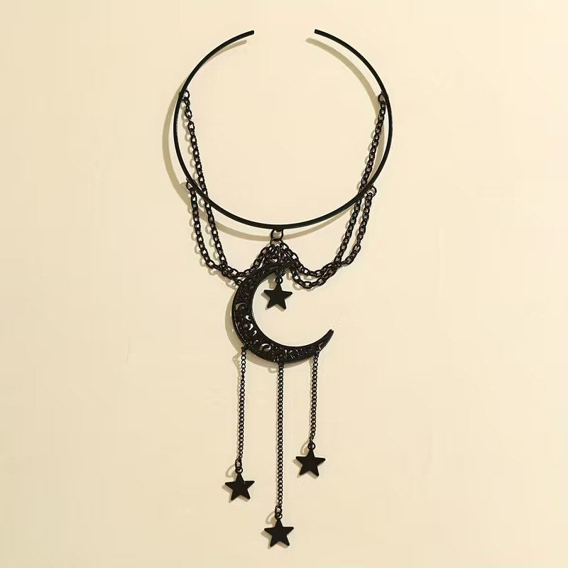 Goth Celestial Crescent Moon Black Dangling Chain Single Armlet Bracelet