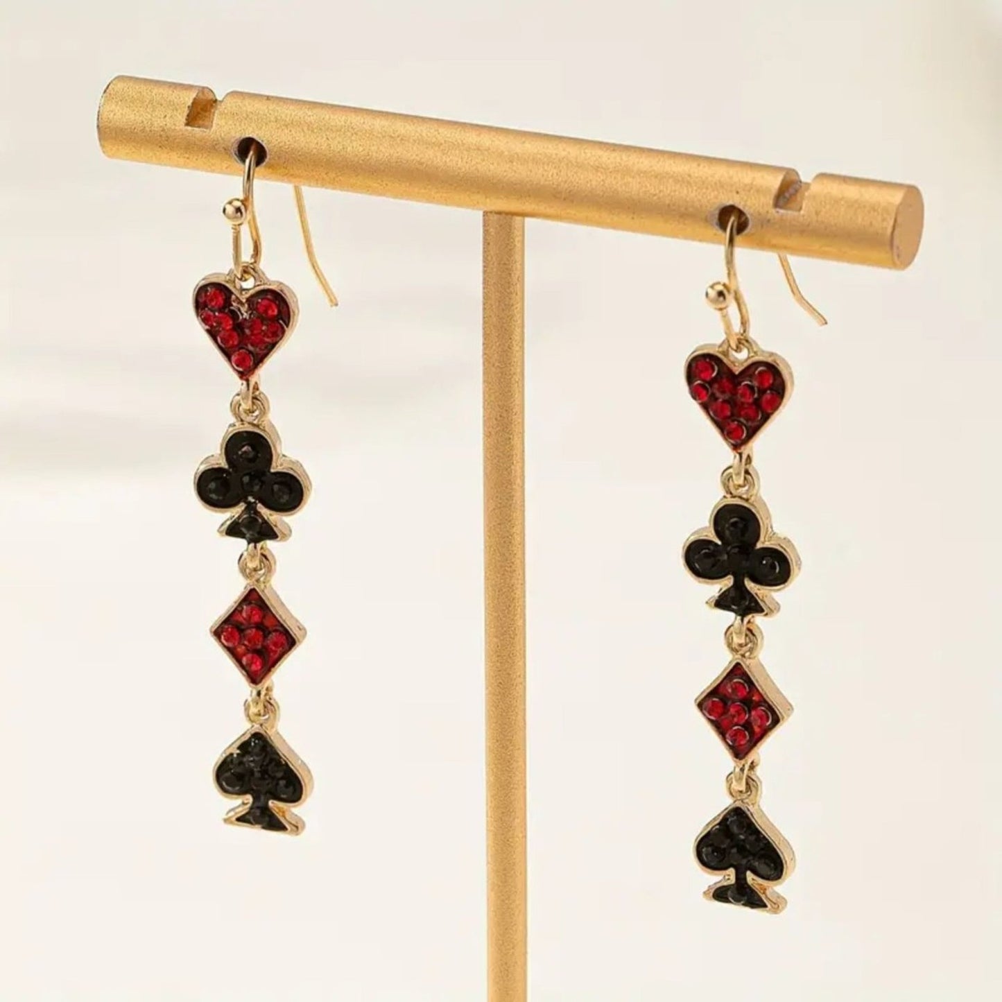 Heart & Spade, Playing Card Suit Harley Quinn Dangle Rhinestone Earrings
