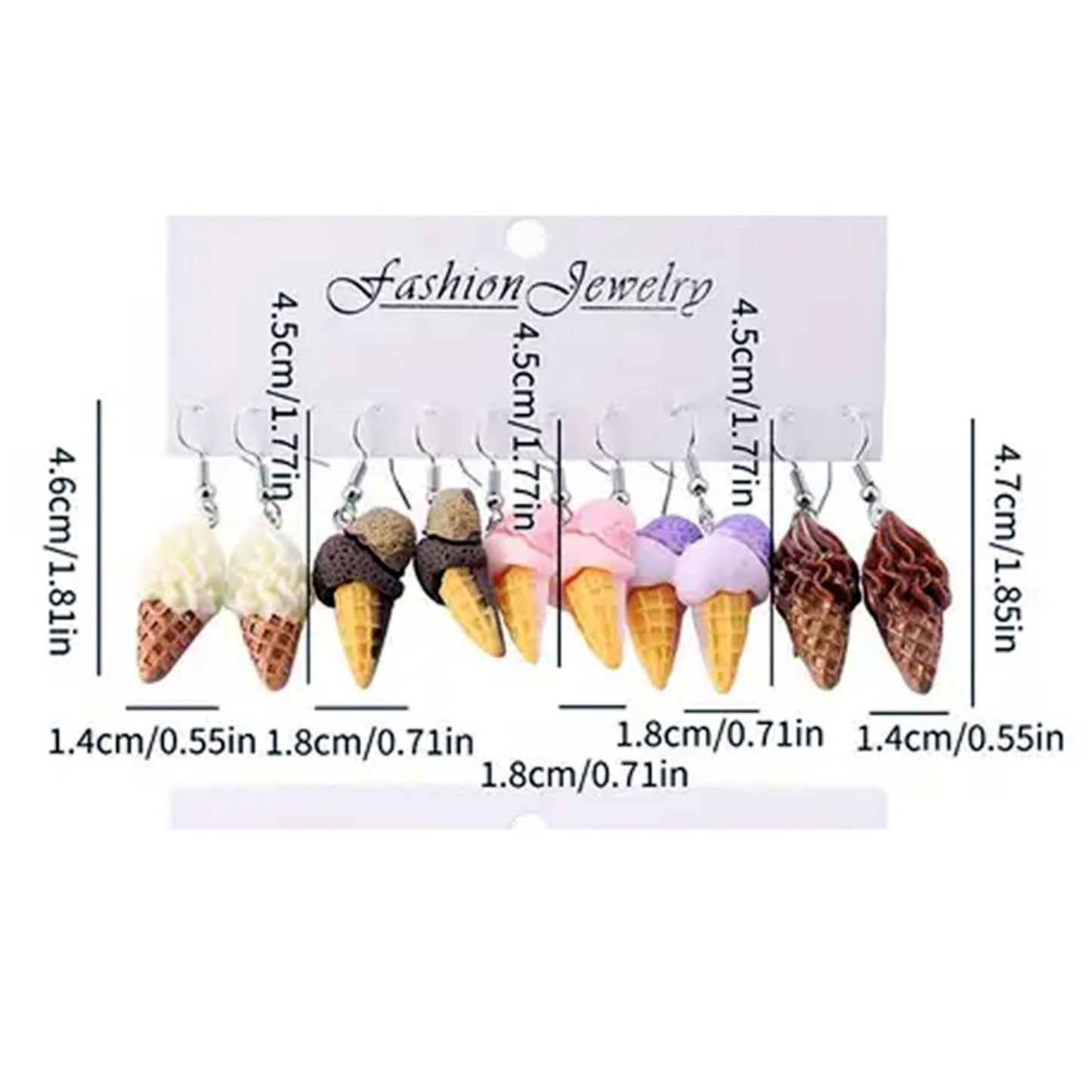 Ice Cream Cone Earrings Set – 6 Pairs Cute Kawaii Dangle Jewelry