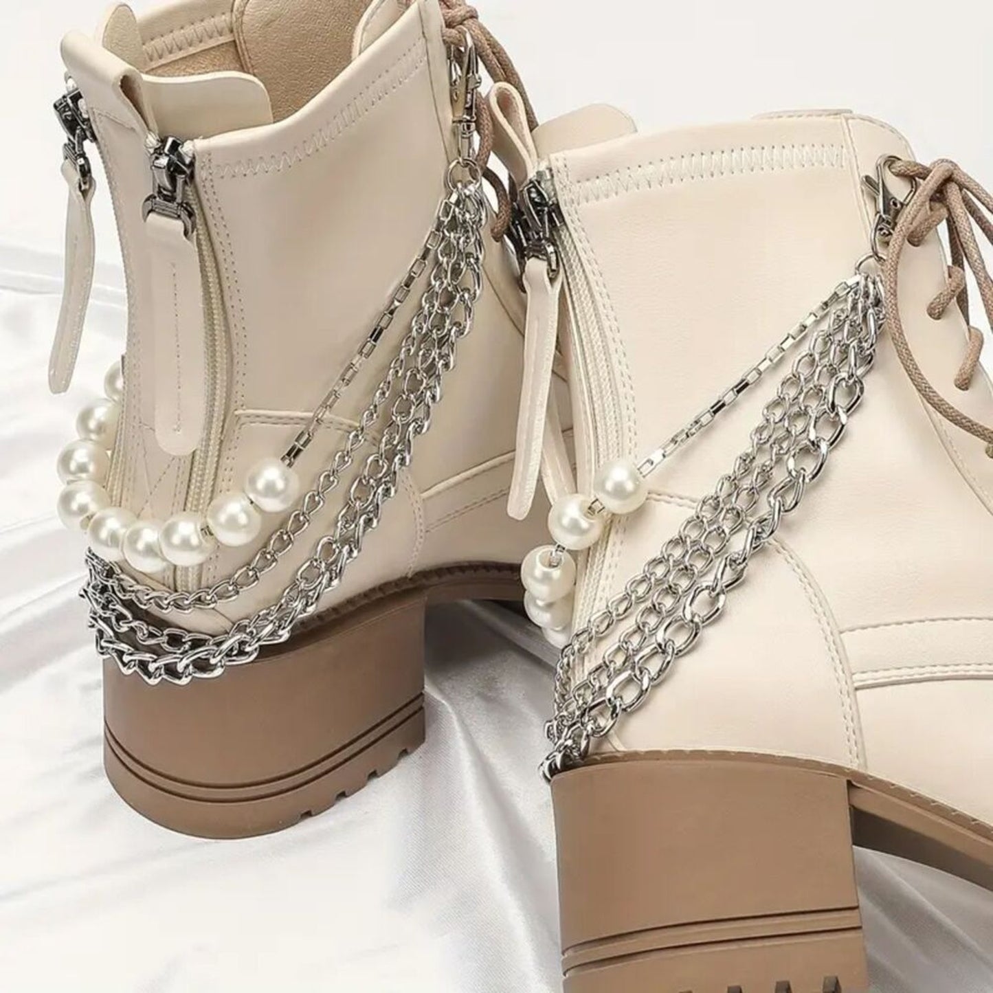 2pcs Decorative Elegant Chic Pearl & Chain Shoe Boot Anklet Chain Set