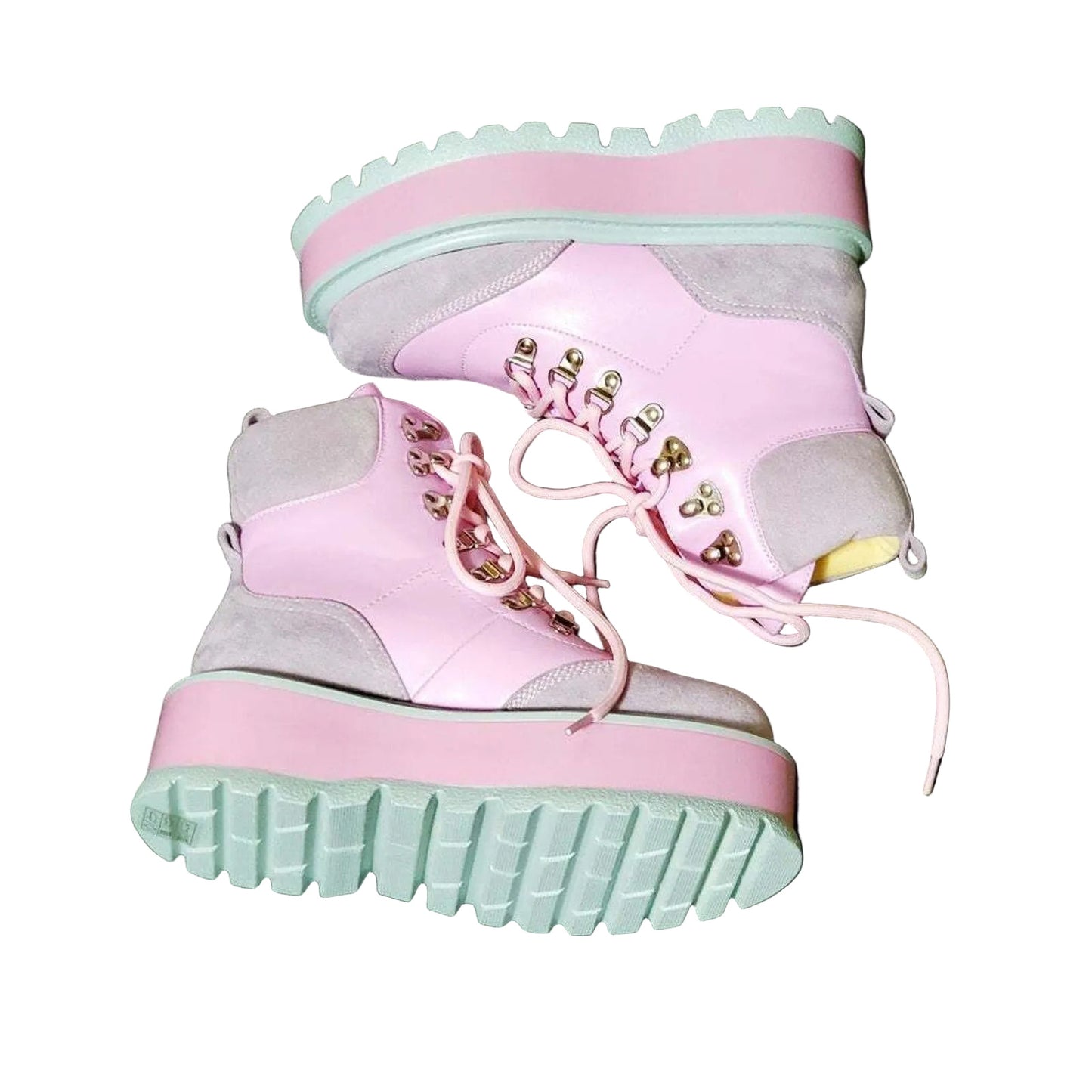 Koi Footwear Kawaii Cute Pastel Pink & Grey Platform Boots