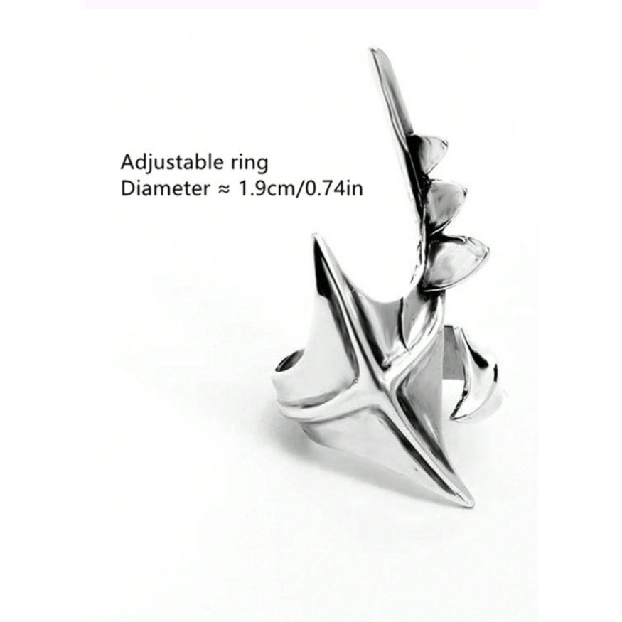 Futuristic Silver Spike Ring | Adjustable Punk Gothic Armor Claw Jewelry