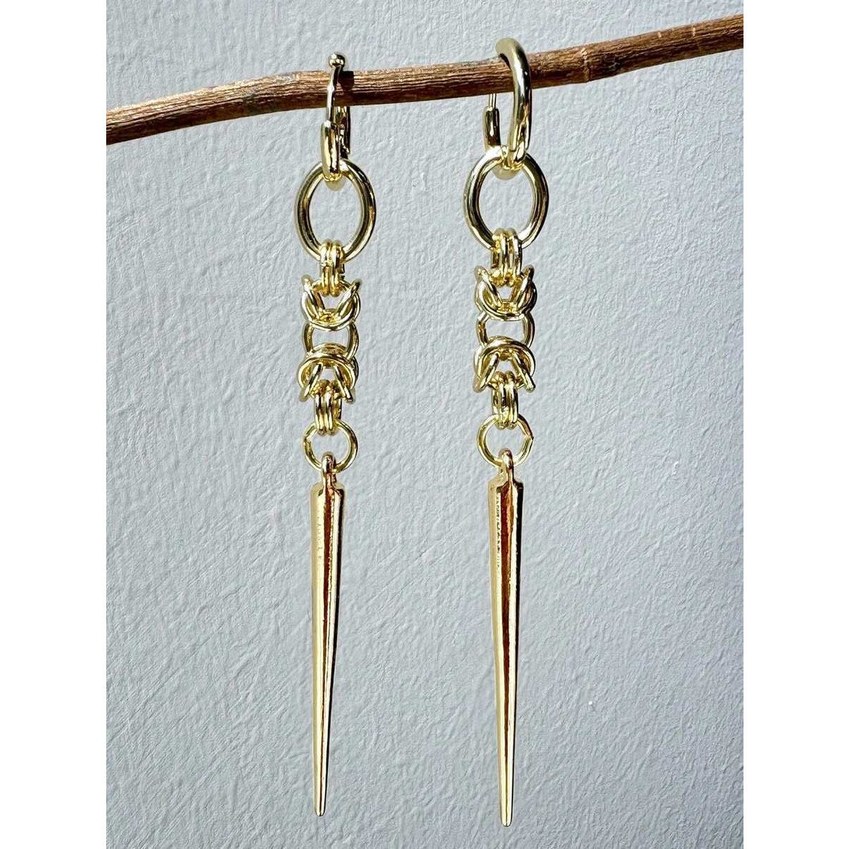Gold Spike Drop Earrings Chain Link Dangle Hoop Punk Gothic Statement Jewelry