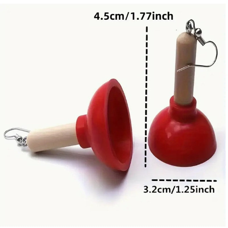 Funny & Cute Flush Toilet Bathroom Plunger Novelty Dangling Earrings
