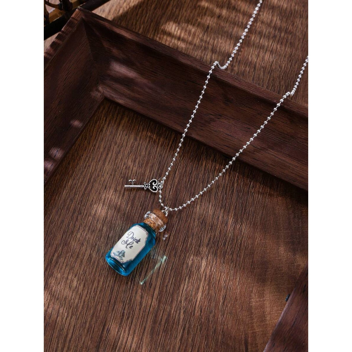 Alice In Wonderland Drink Me Glass Bottle Necklace Charm Vial Pendant