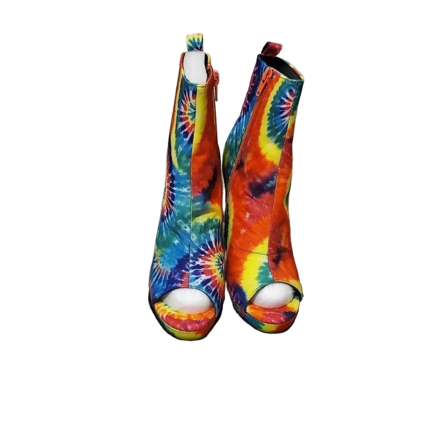 70s Downtown Dive Peep Toe Heels Rainbow Tie Dye Shoes