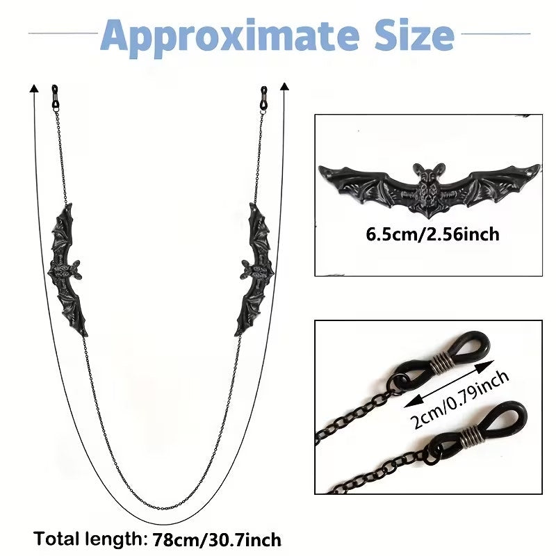 Gothic Bat Eyeglass Chain Black Glasses Holder Necklace Halloween Sunglasses